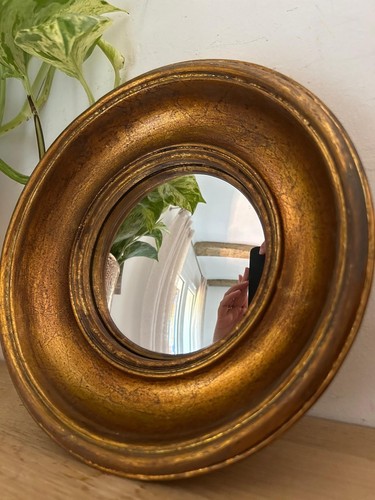 Miroir doré rond convexe - ,