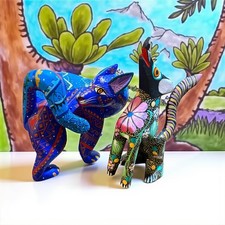 Two (2) Oaxacan Alebrijes Mini Coyotes - Handmade Mexican Folk Art!