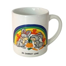 Vtg 1983 Papillon Designs 24 Carrot Love Coffee Mug Rabbit Rainbow Japan 10 oz