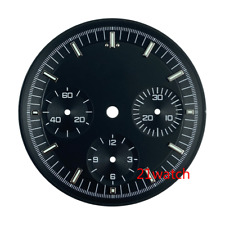 NEW 32.5mm Black Watch Dial Fit Seagull ST1902 Chronograph 3 Register Green Lume