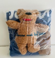 Good Night Little Plaid Fleece Blanket Official with Plush Bear