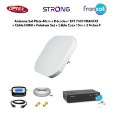 Antenne Sat Plate 40cm+Décodeur FRANSAT+Câble HDMI+Pointeur+Câble 10m+2 Fiches F