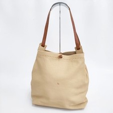 HENRY CUIR Leather dog embroidery CANE Tote Bag beige 5-0924G∞
