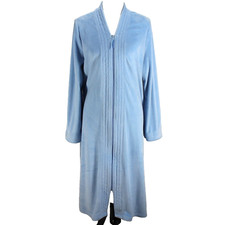 Adonna Velour Robe Womens Sz M Blue Full Zip Front Long Sleeve Housecoat Pockets