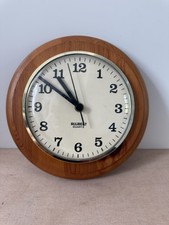 Allibert Quartz Wall Mount Wooden Clock Gold Rim Mid Century Vintage Retro 70s