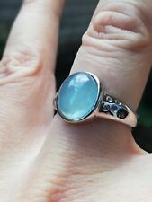 Bague en argent 925 plaqué or blanc Aigue marine topaze blanc