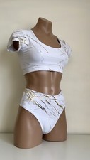Schminke ? Pole dance set pole-wear white marble gold marbling T top & bottoms