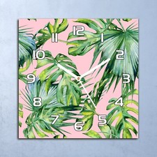 Horloge Murale Design En Verre 30x30 Rose Bush Botanique Art Vert feuilles