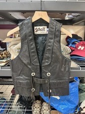 Vtg Schott NYC Leather Black Biker Western Vest Hipster Conchos  Made In USA