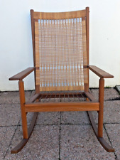 Fauteuil bascule Hans Olsen 1960 Chaise bascule Bois Rotin vintage Rocking chair