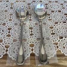 Christofle Perles Silverplate Serving Set Spoon & Slotted Spoon France NIB.