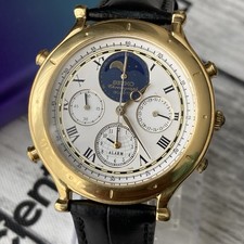 Seiko Watch 7T36 Vintage 1990 White Dial Chronograph Alarm Moon Phase 39mm Case