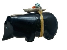Zuni Fetish Bear Carving With Turquoise & Coral Accents Home Decor 3" Long