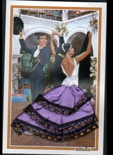 ESPAGNE / DANSEUSE FLAMENCO avec robe violette brodée tissu dentelle vers 1980