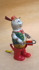 Rare JOUSTRA LE CHAT  BOTTÉ  AUTOMATE TÔLE  ORIGINAL jouet ancien   1950