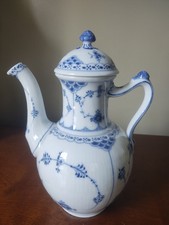 Royal Copenhagen Blue Fluted Half Lace Border Coffee Pot #519 - 1st Quality Mark