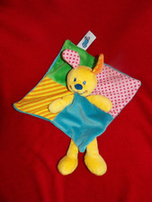 Doudou CASINO Lapin Plat Tilapin Bleu Jaune Orange Rose Pois
