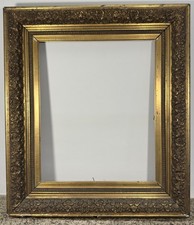 Antique 8F Carved Gilded Flower Decor Pearl Frieze Frame View:45x36.5
