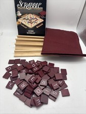 Scrabble Deluxe Wood Maroon Burgundy Letters 100 Tiles 4 Racks + Manual And Bag