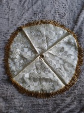 ANCIEN PAVILLON DE CIBOIRE ROND/SOIE DAMASSE CREME DOUBLé /FRANGES OR/H.20cm