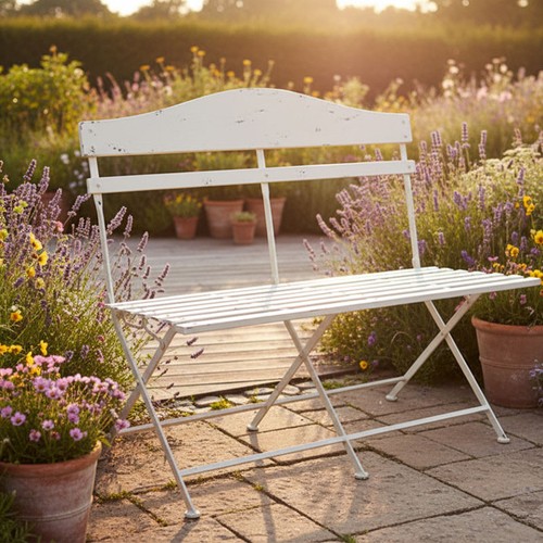 Banc jardin fer - fer, blanc