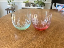 2 Vintage Moser Culbuto Colorful Cordial Shot Liqueur Glasses Birds Of The Wild