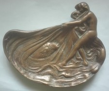 ancien vide poche en bronze pécheuse nue au filet art nouveau
