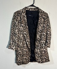 Zara Basic animal leopard print relaxed fit oversized open front blazer size Xs