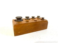 Antique Wooden Brass Weight Box for Vintage Scale