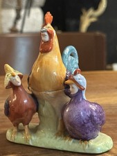 Salerons Polychrome Porcelain Mustard Circa 1900 Rooster Chicken Pheasant Cartoon