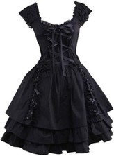 Womens Classic Black Layered Lace-up Goth Lolita Dress L