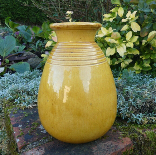 Céramique vase couverte jaune - céramique,