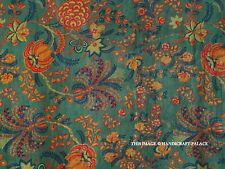 Indien Imprimé Floral Souple Tissu Velours Robe Couture Tapisserie Vert 4.6m