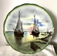 Antique large decorative dish Villeroy and Boch sailboat decor