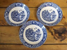 3 assiettes calotte, creuses anglaises Old Alton Ware, décor Willow