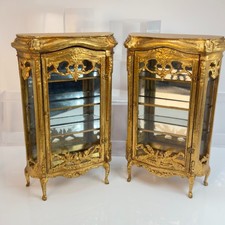 Pair Dollhouse Miniature Louis XV Gilt Vitrines 1:12 Scale SP12