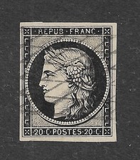 FRANCE YT 3 CERES OBL GRILLE SANS FIN TB...FAUX