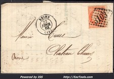 FRANCE N°23 SUR LETTRE GC 3103 REIMS MARNE + CAD DU 22/02/1868