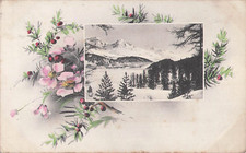 CP FRAME LANDSCAPE SNOWY MOUNTAINS ILLUSTRATED FLOWERS - 25165