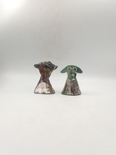 Duo 2 Figurine Statuette Céramique Zoomorphe Raku Émail Irisé Brutaliste XXème 