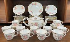 54-Piece Royal Crown Derby PINXTON ROSES 1120 Partial Tea Dessert Service for 11