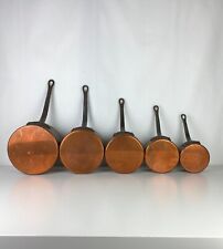 Sublime Collection of 5 Copper Pans with Wrought Iron Handles