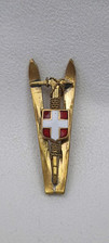 Mountaineering Brooch Badge Skis & Ice Cream with Coat of Arms of Savoy Enamel and Gold Metal