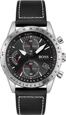 Montre Homme HUGO BOSS PILOT 1513853 Chrono Cuir Noir