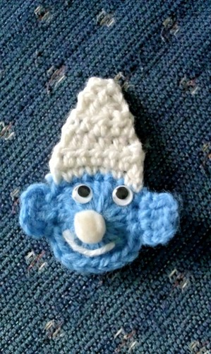 Funny knitted smurf pin - knitted,