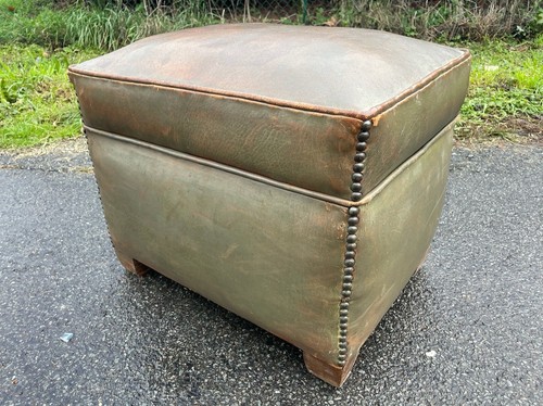 Pouf cuir ancien art - pouf,