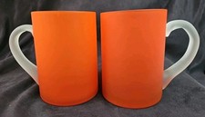2 Carlo Moretti Orange Satinato Handled Mugs 18 oz 1960s Italy