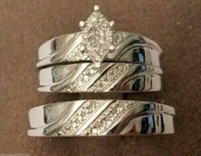 2 CT Rond Imitation Diamant His / Elle Trio Mariage Bague Parure 14k or Blanc