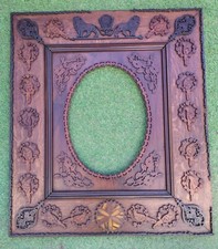 ANCIEN GRAND CADRE BOIS SCULPTE LION VUE OVALE  37 X 27 FRAME FRENCH ANTIQUE
