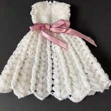 Barbie Robe Blanche Tricot Ruban Rose Faite À La Main Vêtement Poupée Vintage